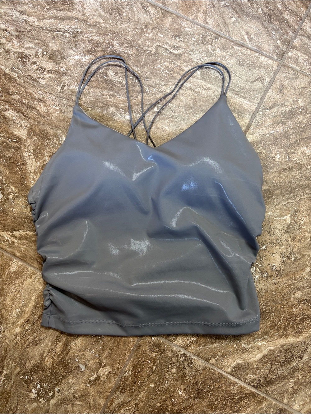 Halara Women's Shimmer Charcoal Gray Strappy Cami Top
